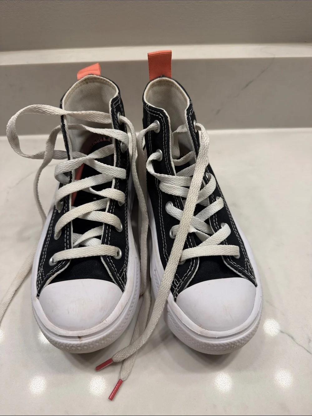 Girls Black Converse with Coral Pink Details Size 13